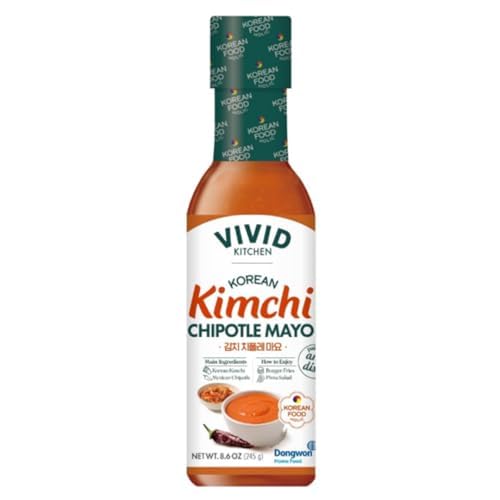 VIVID KITCHEN Kimchi Chipotle Mayo - Korean Fusion Sauce - 8.6 oz Bottle - Bold, Spicy, Creamy Condiment - No MSG or Preservatives - Perfect for Topping, Dipping, Spreading & Cooking