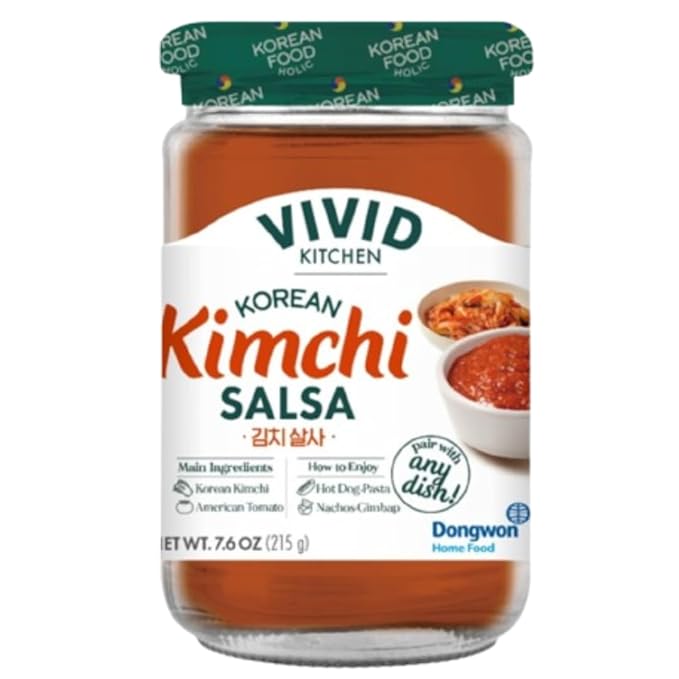 VIVID KITCHEN Kimchi Salsa - Korean Mexican Fusion Condiment - Mild & Hot Flavors - 7.6 oz Bottle - No MSG, No Artificial Preservatives - Plant-Based, Flavorful Salsa for Tacos, Burritos, Topping, Cooking, Dipping, and Grilling