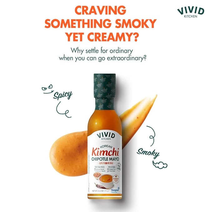 VIVID KITCHEN Kimchi Chipotle Mayo - Korean Fusion Sauce - 8.6 oz Bottle - Bold, Spicy, Creamy Condiment - No MSG or Preservatives - Perfect for Topping, Dipping, Spreading & Cooking
