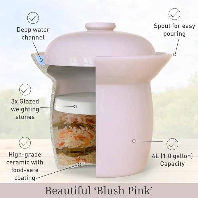 Fermentation Crock Jar Sauerkraut Crock with Glazed Weights 1 Gallon Onggi Kimchi Pot for Fermenting Delicious Kimchi Kombucha & Pickles - Stoneware Fermenting Crock Pickling Fermenter (4L)