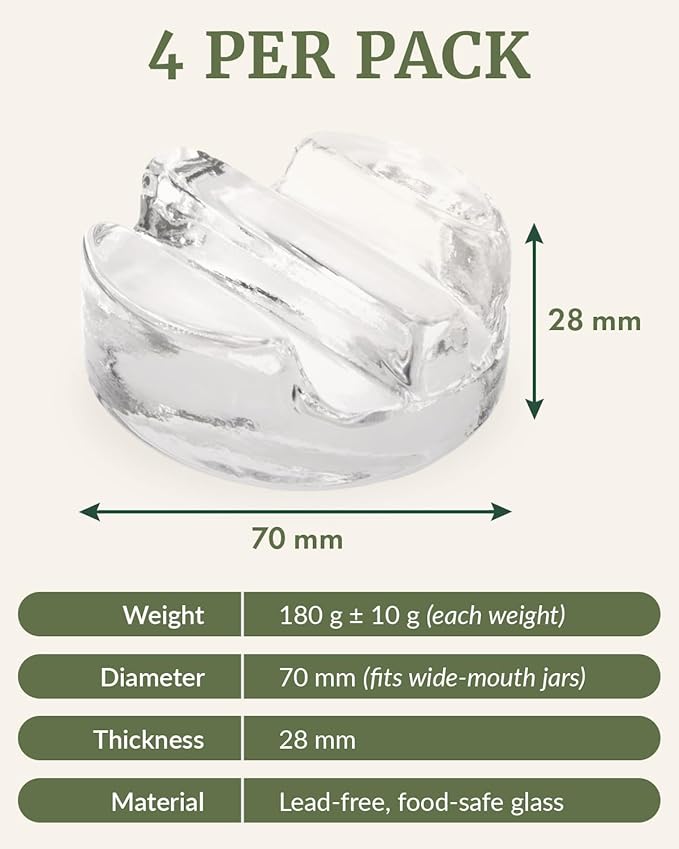 Elementi Fermentation Weight Set of 4 - Easy to Use Glass Fermenting Weights, Perfect Fit for Wide Mouth Mason Jars, Highly Durable Soda-Lime Glass Fermentation Kit for Sauerkraut, Kimchi & More