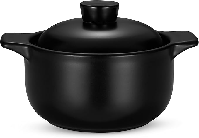 Kook Korean Dolsot Pot Set, Bowl with Lid, for Cooking Bibimbap, Kimchi, Hot Pot, Soups and Stews, Oven and Dishwasher Safe, 38 oz, Black
