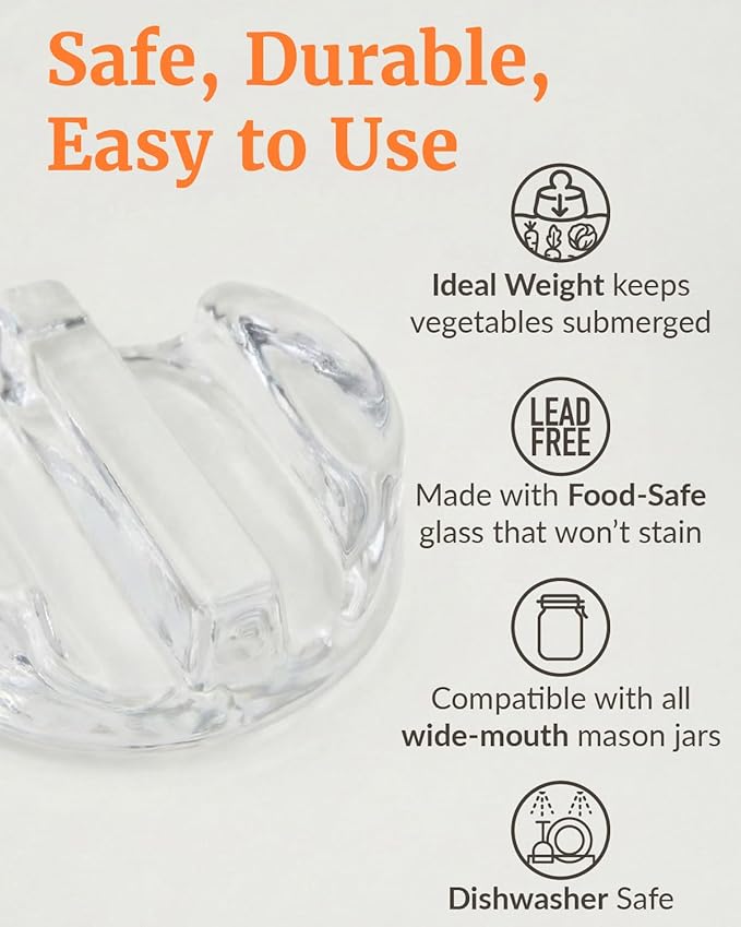 Elementi Fermentation Weight Set of 4 - Easy to Use Glass Fermenting Weights, Perfect Fit for Wide Mouth Mason Jars, Highly Durable Soda-Lime Glass Fermentation Kit for Sauerkraut, Kimchi & More
