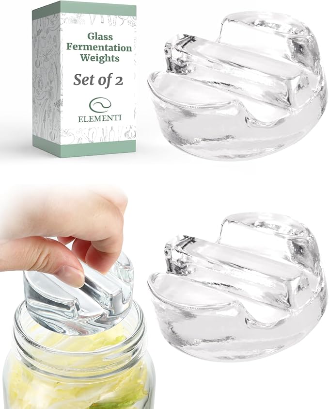 Elementi Fermentation Weight Set of 2 - Easy to Use Glass Fermenting Weights, Perfect Fit for Wide Mouth Mason Jars, Highly Durable Soda-Lime Glass Fermentation Kit for Sauerkraut, Kimchi & More