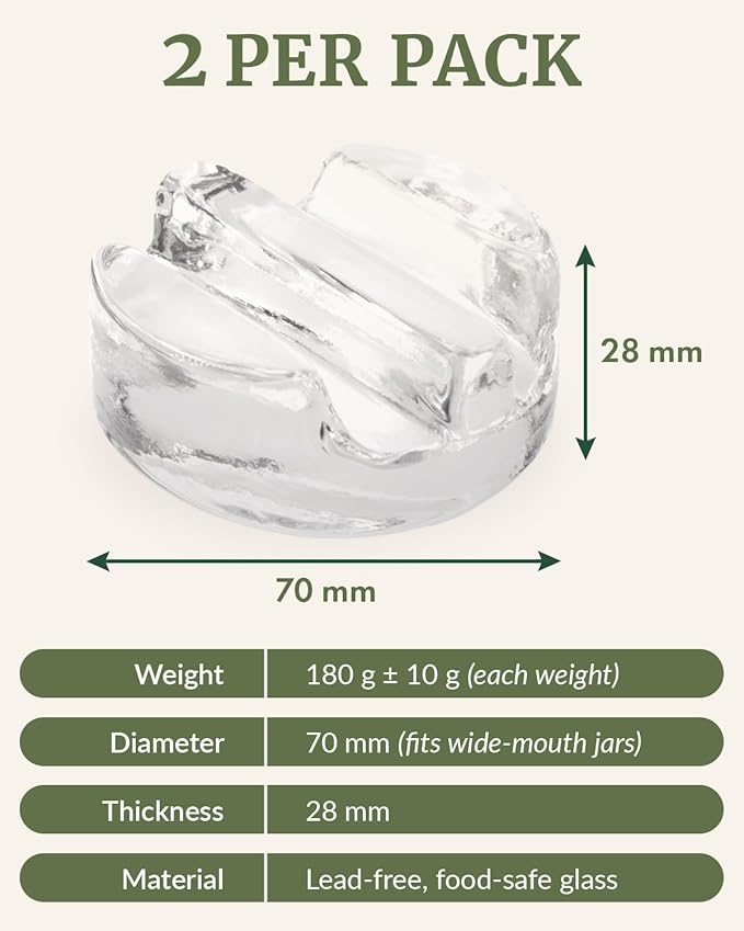 Elementi Fermentation Weight Set of 2 - Easy to Use Glass Fermenting Weights, Perfect Fit for Wide Mouth Mason Jars, Highly Durable Soda-Lime Glass Fermentation Kit for Sauerkraut, Kimchi & More