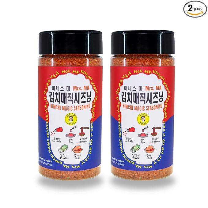 Mrs.MA Korean Kimchi Magic Powder Seasoning Mix 3.5 oz (100g) 2EA - Pack of 2, Savory and Spicy Chili Powder Seasoning, Rich in Probiotics, Perfect for Vegetables, Meat, Soups, Snacks, and More!