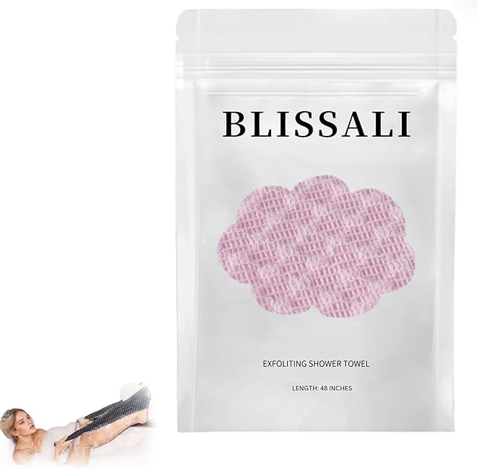BLISSAL Exfoliating Shower Towel 47" - Microfiber Exfoliating Washcloth, Quick-Dry Exfoliating Towel for Shower, Gentle for Sensitive Skin (Pink)