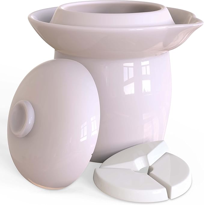 Fermentation Crock Jar Sauerkraut Crock with Glazed Weights 1 Gallon Onggi Kimchi Pot for Fermenting Delicious Kimchi Kombucha & Pickles - Stoneware Fermenting Crock Pickling Fermenter (4L)