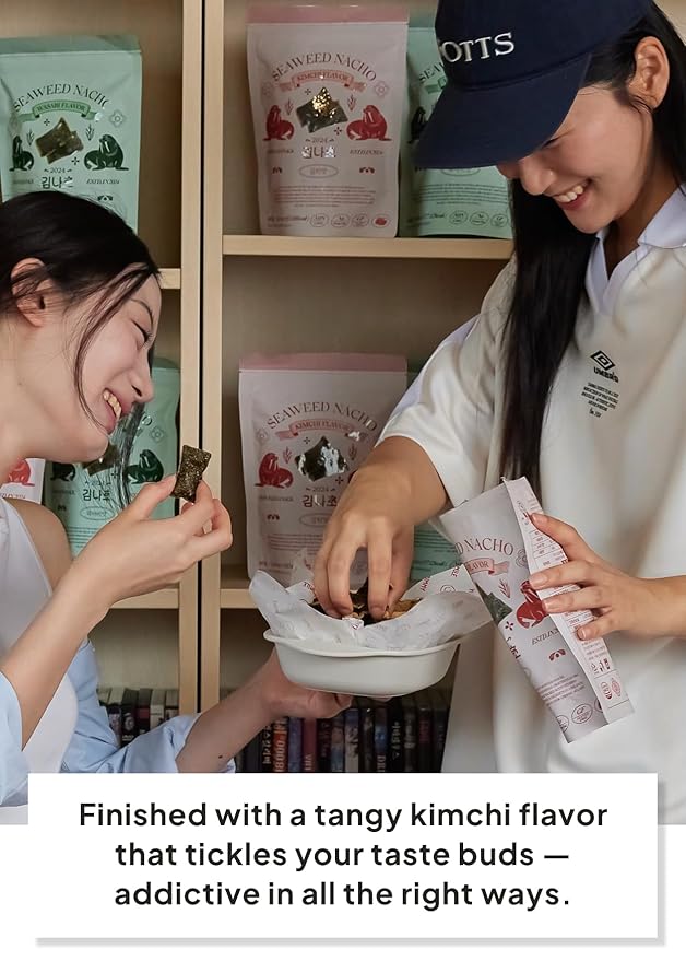 Korean Food SEA*ART Kimchi Flavored Seaweed Nachos - Crispy Vegan Snack with Bold Korean Flavor, Gluten-Free Seaweed Nachos, 1.41oz (40g)