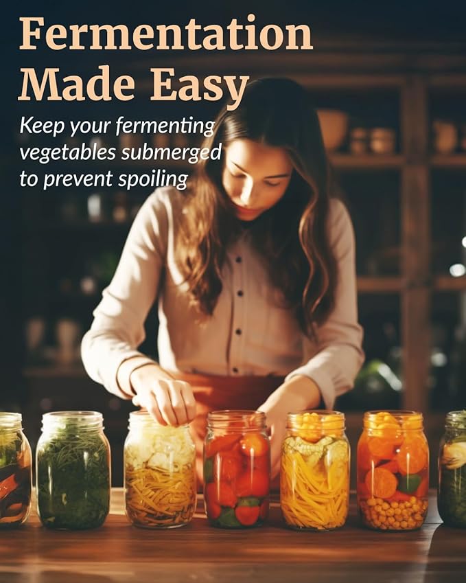 Elementi Fermentation Weight Set of 4 - Easy to Use Glass Fermenting Weights, Perfect Fit for Wide Mouth Mason Jars, Highly Durable Soda-Lime Glass Fermentation Kit for Sauerkraut, Kimchi & More