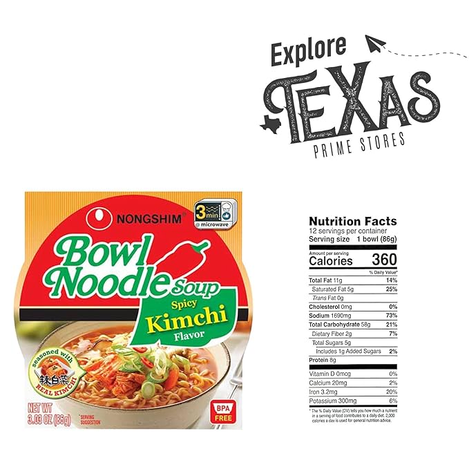 Nongshim 12-Pack of Spicy Kimchi Ramyun Ramen Noodle Soup Bowl 3.03 oz + 1 Freebie by Lavinia Essentials