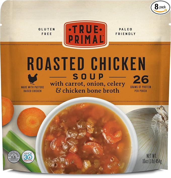 True Primal Roasted Chicken Soup 8-pack, Ready to eat, Gluten free, Paleo, Pastured chicken, Whole30, AIP, Bone broth