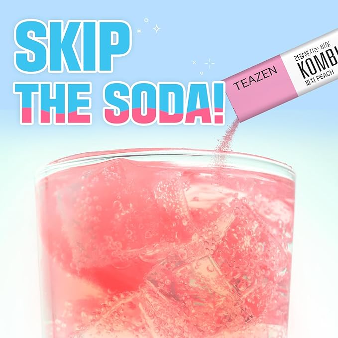 TEAZEN Peach Kombucha Powder, Hydration Drink Mix, Sugar Free, Live Probiotics & Prebiotics, On-the-Go 10 Packets, 1.76oz