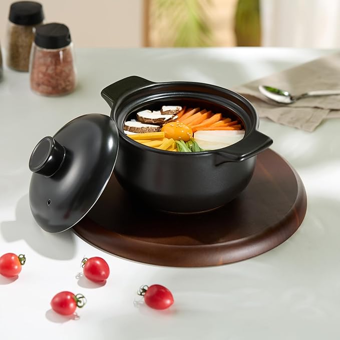 Kook Korean Dolsot Pot Set, Bowl with Lid, for Cooking Bibimbap, Kimchi, Hot Pot, Soups and Stews, Oven and Dishwasher Safe, 38 oz, Black
