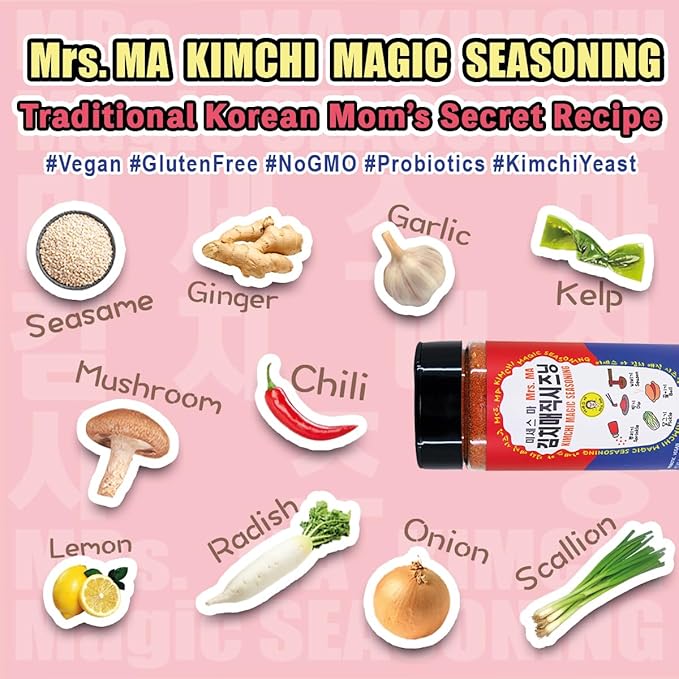 Mrs.MA Korean Kimchi Magic Powder Seasoning Mix 3.5 oz (100g) 2EA - Pack of 2, Savory and Spicy Chili Powder Seasoning, Rich in Probiotics, Perfect for Vegetables, Meat, Soups, Snacks, and More!