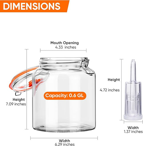 0.6 Gallon Fermentation Jars with Airlocks, Fermenting Kit for Sauerkraut, Kimchi, Kombucha and Pickles, 2 Pack