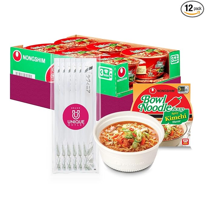 Nongshim 12-Pack of Spicy Kimchi Ramyun Ramen Noodle Soup Bowl 3.03 oz + 1 Freebie by Lavinia Essentials