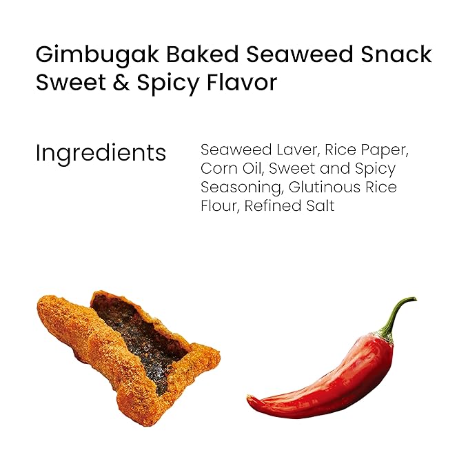 Baked Seaweed Snacks - Sweet’N Spicy Seasoned Gimbugak, 1.76oz