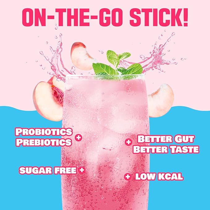 TEAZEN Peach Kombucha Powder, Hydration Drink Mix, Sugar Free, Live Probiotics & Prebiotics, On-the-Go 10 Packets, 1.76oz