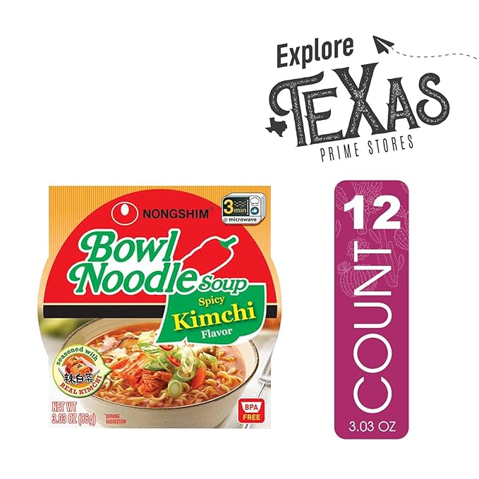 Nongshim 12-Pack of Spicy Kimchi Ramyun Ramen Noodle Soup Bowl 3.03 oz + 1 Freebie by Lavinia Essentials