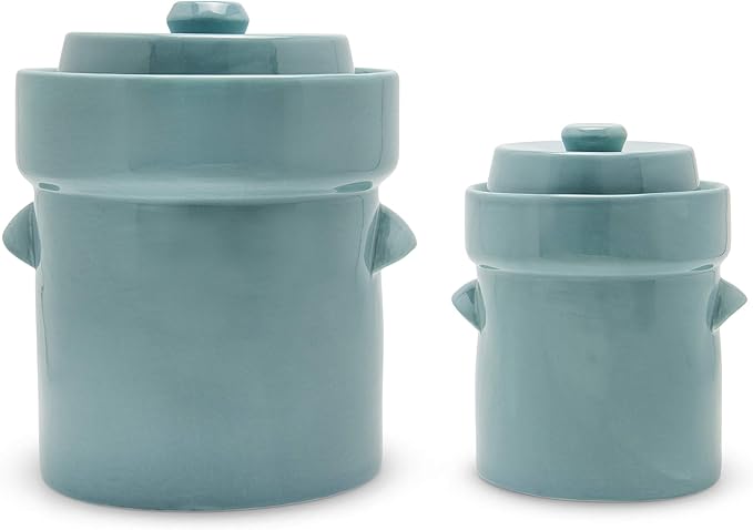 Fermentation Crock Jar Sauerkraut Crock -For Onggi Kimchi Pot (1.3 Gallon) Ceramic Fermenting Crock with Glazed Weights for Fresh Chinese Pickle, Kimchi & Kombucha - Stoneware Pickling Crock