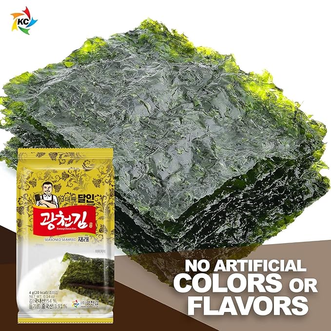 KIMNORI Kwangcheonkim Seasoned Seaweed Snacks – 24 Individual Packs Sheets Premium Natural Roasted Laver Nori 4g 0.14 Ounce