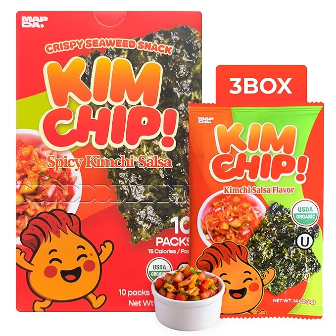 KIMCHIP (30-Pack) Spicy Kimchi Salsa Seaweed Snack – organic, vegan, gluten-free, low-calorie nori chips