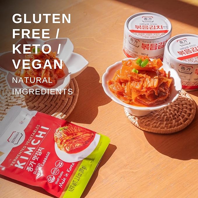 Spicy Premium Kimchi Cabbage Napa [ MINI Pouch Pack of 8] - [Extra Spicy] - (Gluten Free) | 0 Fat/ 0 Sugar/ 0 Cholesterol | Fermented Kimchi | Long Shelf Life | Perfect for Ramen & Stir-Fries - JONGGA