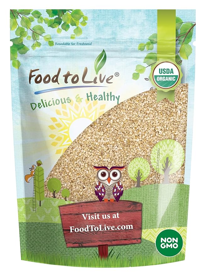 Food to Live Organic Unhulled Sesame Seeds, 1 Pound — Non-GMO, Whole Natural Raw White Sesame Seeds, Kosher, Vegan, Bulk, Rich in Dietary Fiber, Protein, & Iron. Crunchy Texture. Great for Baking.