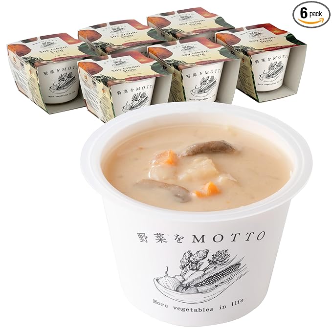 Yasai wo Motto Soy Cream Soup, vegan, 0g Trans Fat, No Preservatives, No artificial dyes, No Added MSG, made in Japan, 6.35 oz, Pack of 6, Microwavable cup