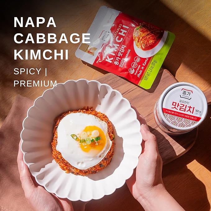 Spicy Premium Kimchi Cabbage Napa [ MINI Pouch Pack of 8] - [Extra Spicy] - (Gluten Free) | 0 Fat/ 0 Sugar/ 0 Cholesterol | Fermented Kimchi | Long Shelf Life | Perfect for Ramen & Stir-Fries - JONGGA