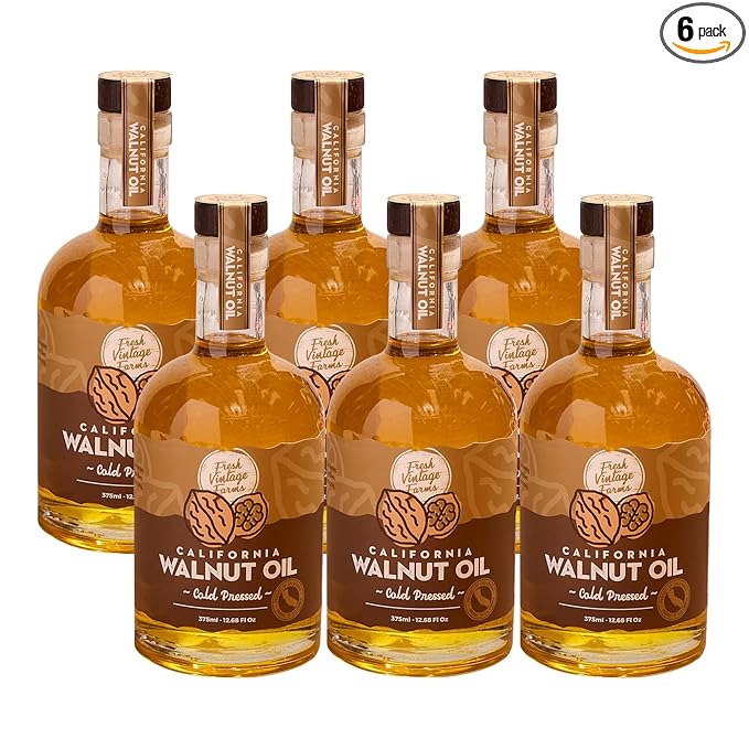 Fresh Vintage Farms 100% Undiluted Cold Pressed Walnut Oil | Wholesome & Nutritious Healthy Cooking Oil for Cooking, Baking, Grilling, Dipping, & Salads | Walnut Oil - 12.68 Fl Oz, Pack of 6