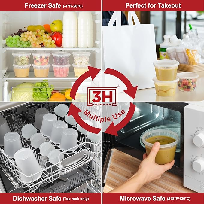 12 oz Food Storage Containers with Lids (240 Set/480 Piece) Small Deli Containers for Soup, Freezer Microwave Safe, BPA-Free Plastic, Stackable Snack Leakproof Leftover Organizers