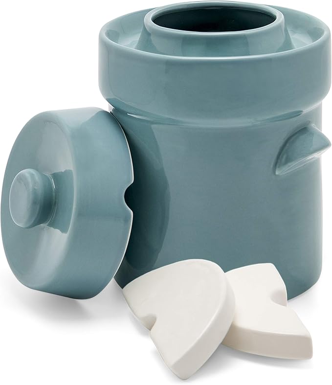 Fermentation Crock Jar Sauerkraut Crock -For Onggi Kimchi Pot (1.3 Gallon) Ceramic Fermenting Crock with Glazed Weights for Fresh Chinese Pickle, Kimchi & Kombucha - Stoneware Pickling Crock