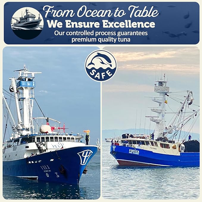 ONBOARD Premium Yellowfin Tuna in Spring Water - 12 Pack Solid Light 5 Oz Cans Sustainably Wild Caught Canned Tuna, Non GMO, Gluten Free, Tinned Fish 24g Protein – Ingredient Rich Tuna for Salad and Recipes