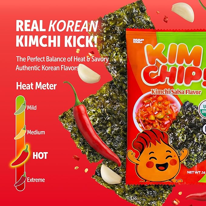 KIMCHIP (30-Pack) Spicy Kimchi Salsa Seaweed Snack – organic, vegan, gluten-free, low-calorie nori chips