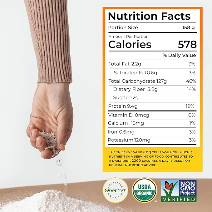 Darsa Organics White Rice Flour - Premium Organic, USDA Certified, Non-GMO, Gluten-Free Rice Flour Powder for Baking & Cooking, Chemical-Free, Long Shelf Life, Food Grade Pouch - 2 lb (908g)