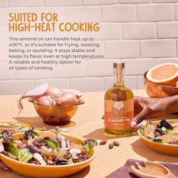 Fresh Vintage Farms 100% Cold Pressed Sweet Almond Oil | Nutrient-Rich Healthy Cooking Oil for Cooking, Baking, Grilling, Dipping, & Salads | Cold Pressed Almond Oil - 12.68 Fl oz, Pack of 6