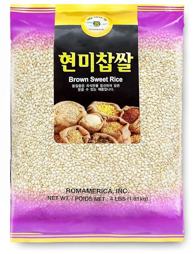 ROM AMERICA Sweet Sticky Glutinous Short Grain Brown Rice for Asian Cooking and Desserts - Risotto, Porridge, Healthy Breakfast Bowl, Soups, Pudding - 현미찹쌀 Hyeonmi Chapssal - 4 Pound (Pack of 1)