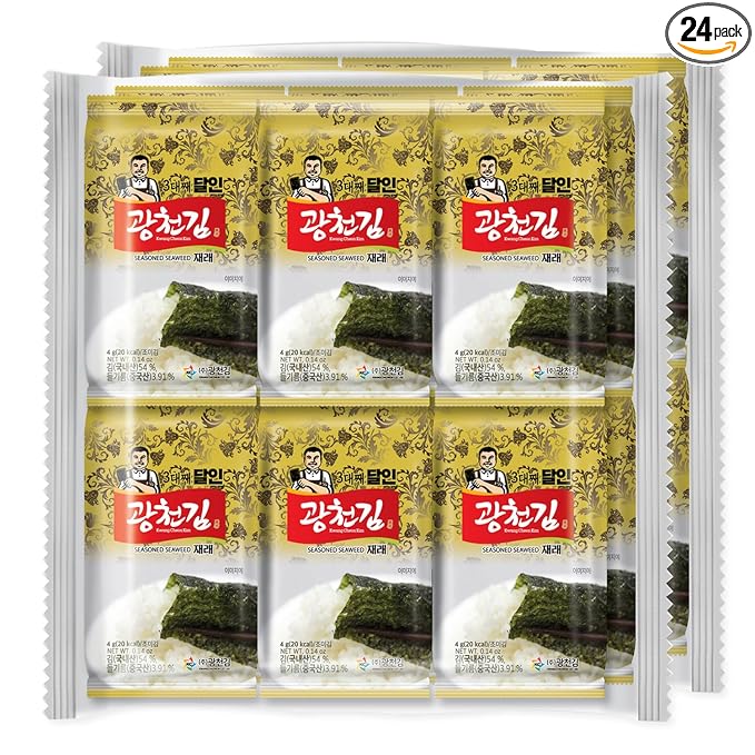 KIMNORI Kwangcheonkim Seasoned Seaweed Snacks – 24 Individual Packs Sheets Premium Natural Roasted Laver Nori 4g 0.14 Ounce