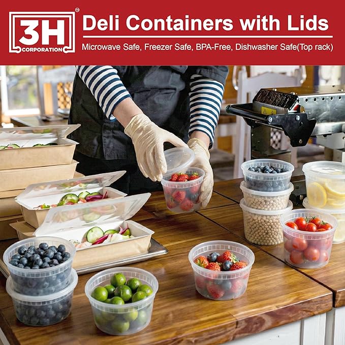 12 oz Food Storage Containers with Lids (240 Set/480 Piece) Small Deli Containers for Soup, Freezer Microwave Safe, BPA-Free Plastic, Stackable Snack Leakproof Leftover Organizers